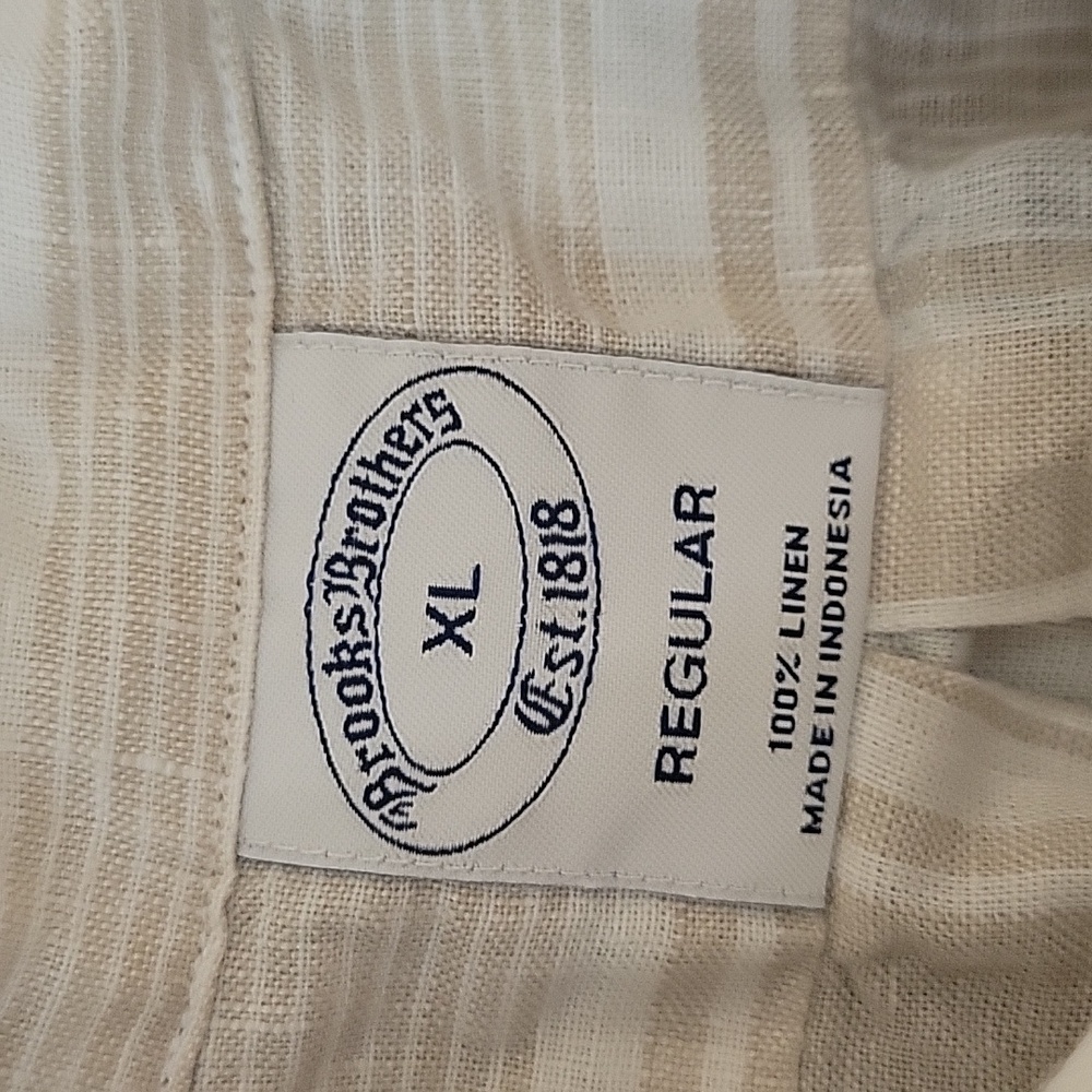 BROOKS BROTHERS Irish linenshort sleeve camp collar  STRIPED sport SHIRT - Picture 7 of 12